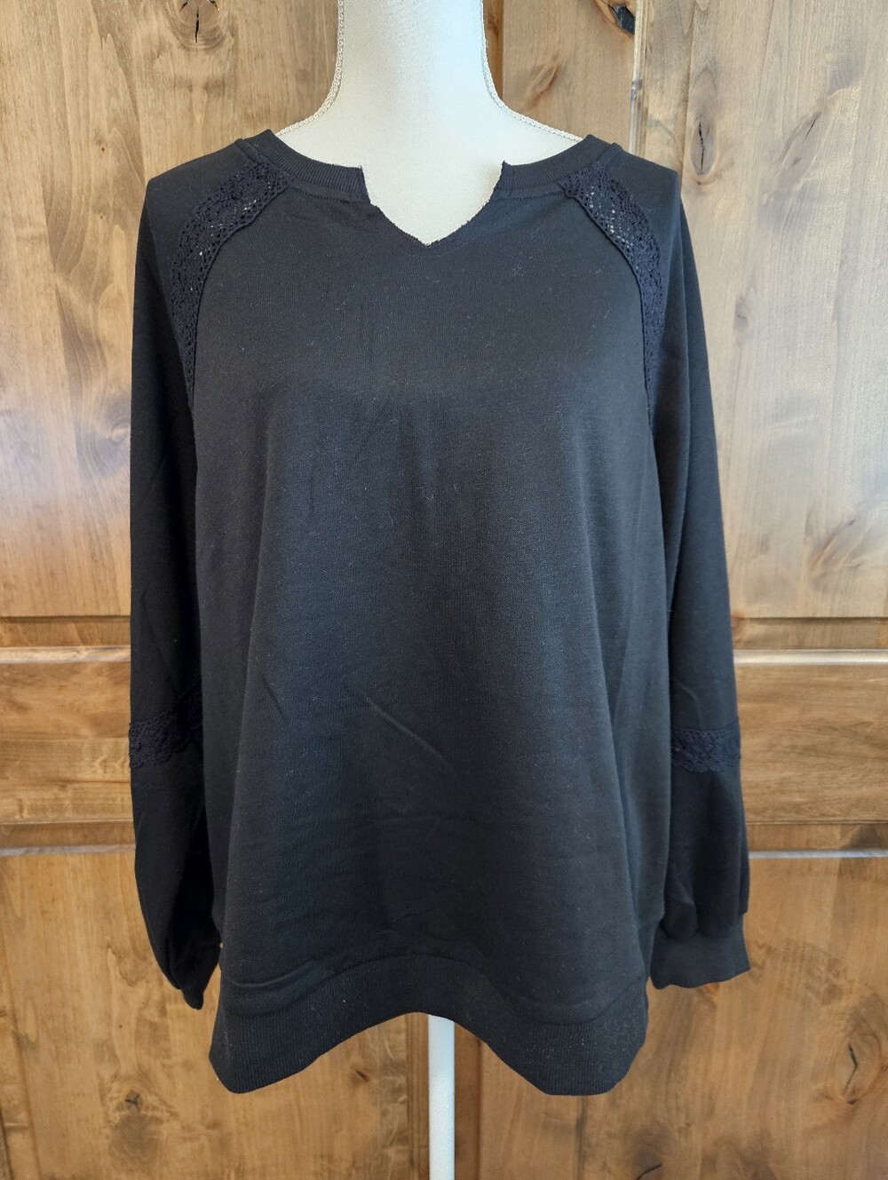 Black Sweatshirt With Embroidered Lace Detail